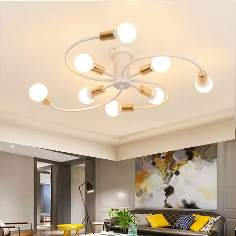 Modern Iron Ceiling Chandelier - LED E27 Lamp, Black White Gold, Living Bedroom Decoration