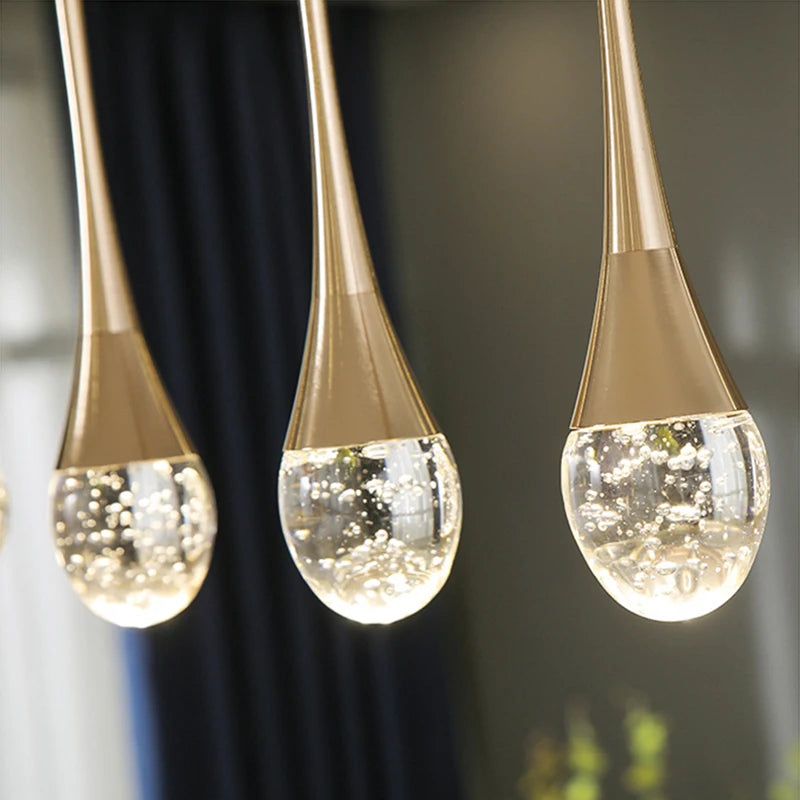 Customizable Post-Modern Crystal LED Pendant Lights - Black/Gold Water Drop Hang lamp, Art Bedside Restaurant Bar Staircase Lamps