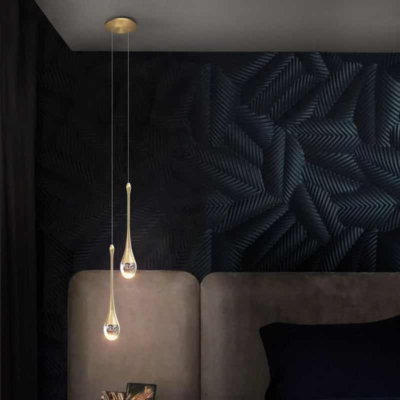 Customizable Post-Modern Crystal LED Pendant Lights - Black/Gold Water Drop Hang lamp, Art Bedside Restaurant Bar Staircase Lamps