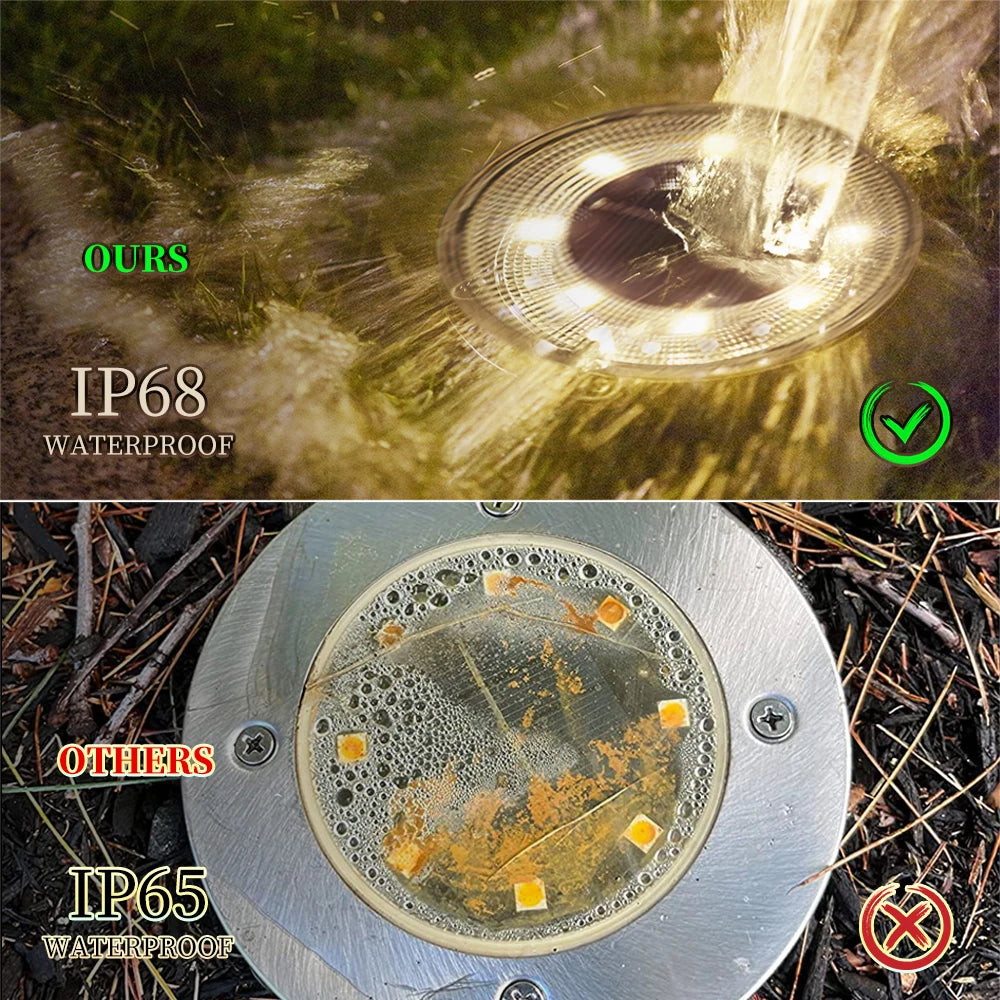 IP68 Waterproof LED Solar Ground Lights - Path, Deck, Yard, and Garden Decoration