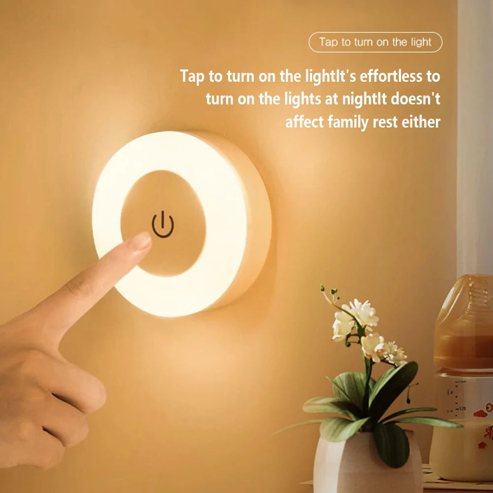 0.6W LED Night Light Wall Lamp - Wireless Rechargeable Touch Light, Magnetic Dimmable Nursery Lamp