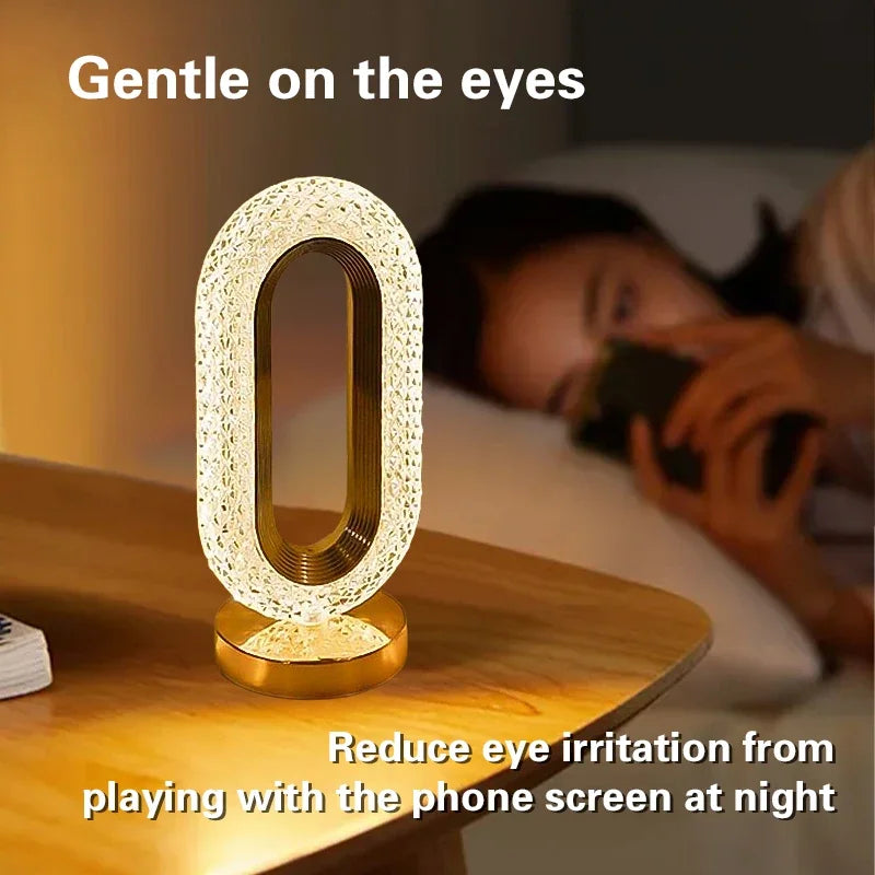 Modern Luxury Oval USB Rechargeable Crystal Table Lamp - Living Room Bedroom Bedside Night Light