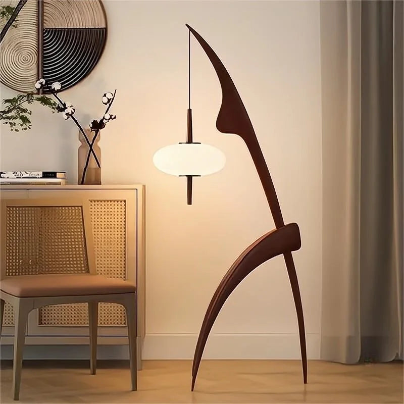 Japanese Style Solid Wood Floor Lamp - Minimalist Praying Mantis Design, Retro Luxury Home Decor