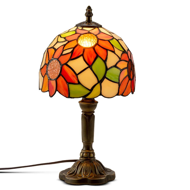 Retro Tiffany Table Lamp - E27 Stained Glass Lampshade, Mediterranean Style Bedroom Bedside Nightstand Light