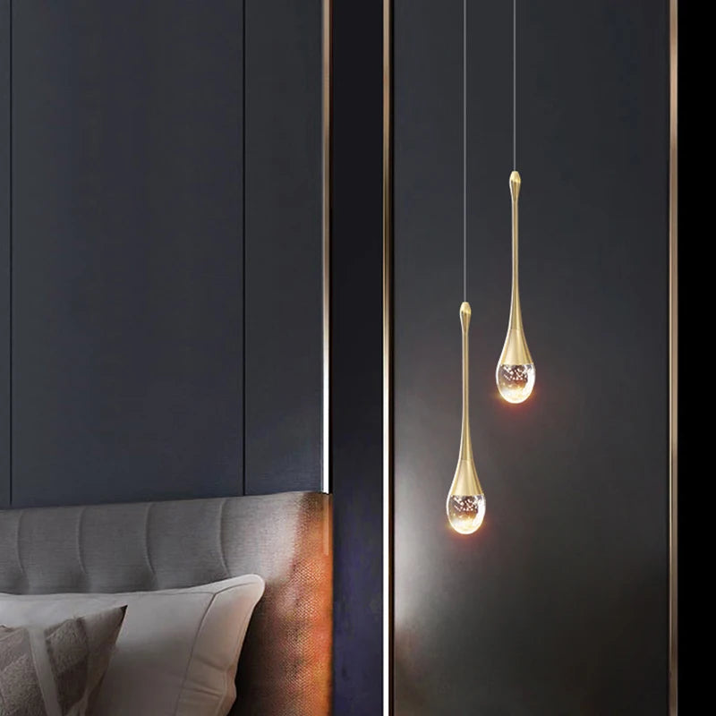 Customizable Post-Modern Crystal LED Pendant Lights - Black/Gold Water Drop Hang lamp, Art Bedside Restaurant Bar Staircase Lamps